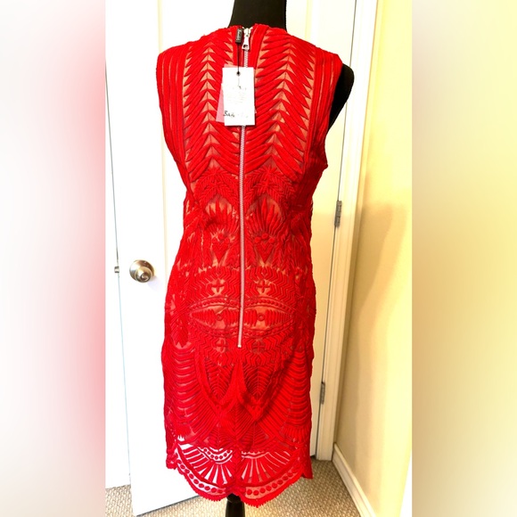 NWT NEW Sz 8 Bardot Red Embroidered Dress Lipstick Red gown formal prom - Picture 7 of 16